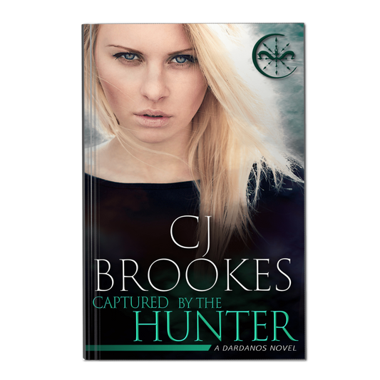 Book cover of 'Captured by the Hunter' by CJ Brookes with a woman's face and a logo.