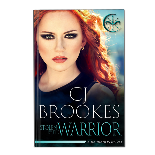 Book cover of 'Stolen by the Warrior' by CJ Brookes with a woman's face and red hair.